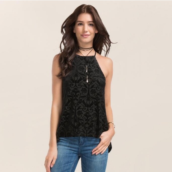 Francesca's Collections Tops - Francescas' Black Velvet High Neck Tank Top